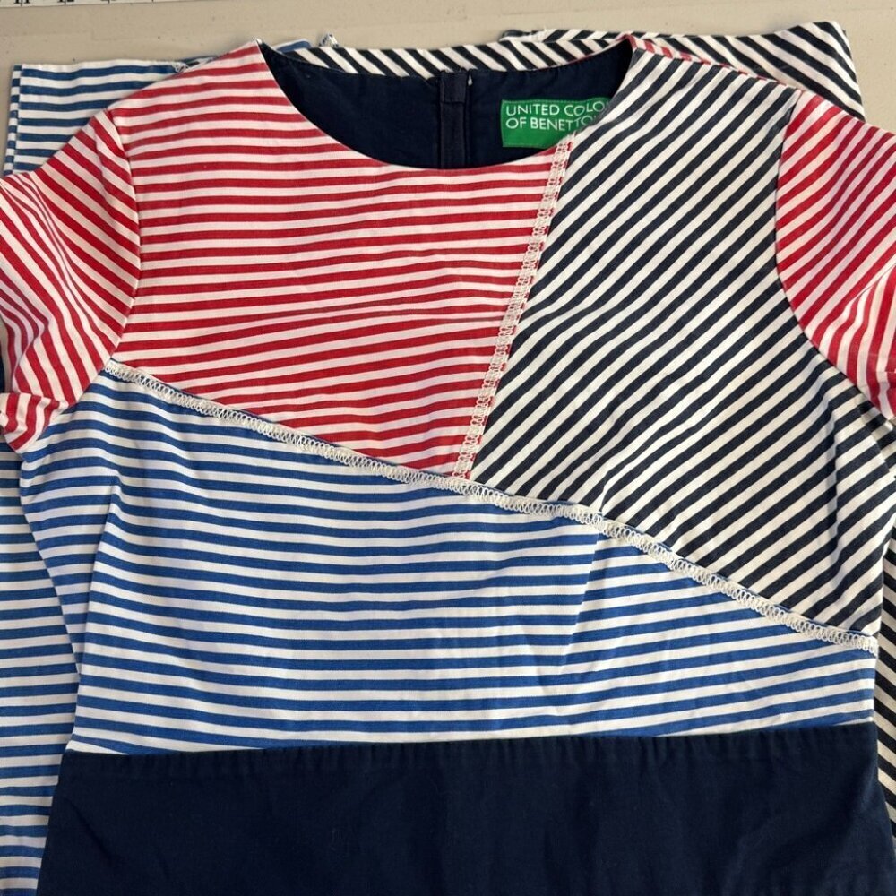 United Colors of Benetton Slim Fit Red Blue Stripes T-shirt Mini Dress No Size - Picture 15 of 16